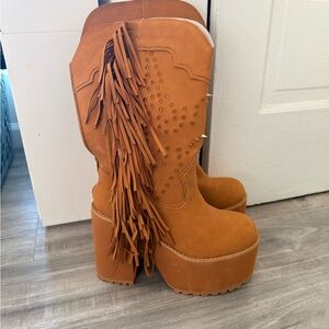Dolls Kill Camel Fringe Platform Boots